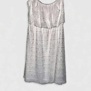 Vanity White Knit Crochet Strapless Smock Midi Dress - Size M